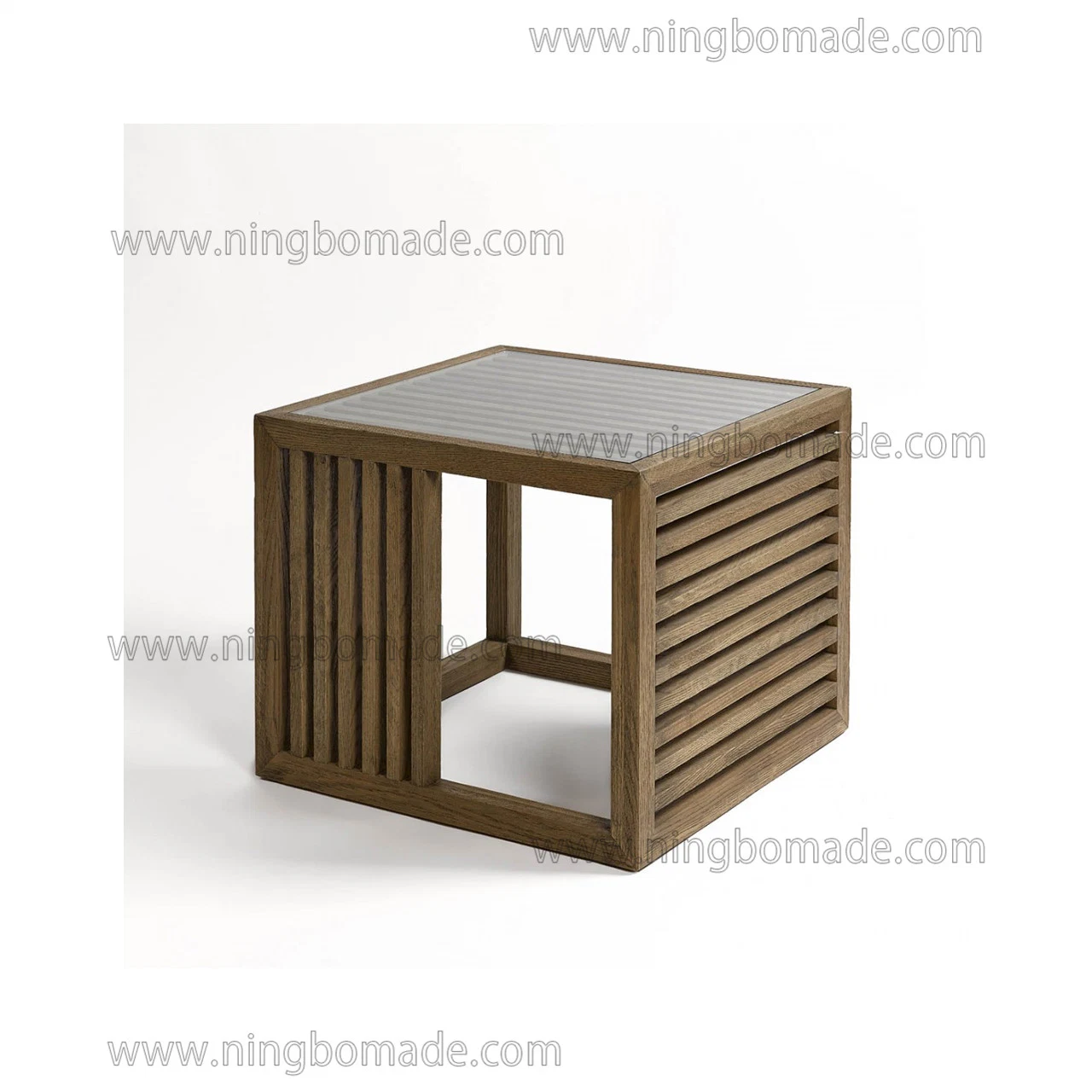 Clean Rectangular Design Furniture Natural Oak and Tempered Glass Corner Table