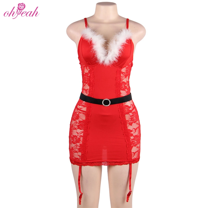 Wholesale/Supplier Fur Trim Women Santa Claus Costume Ladies Sexy Christmas Lingerie