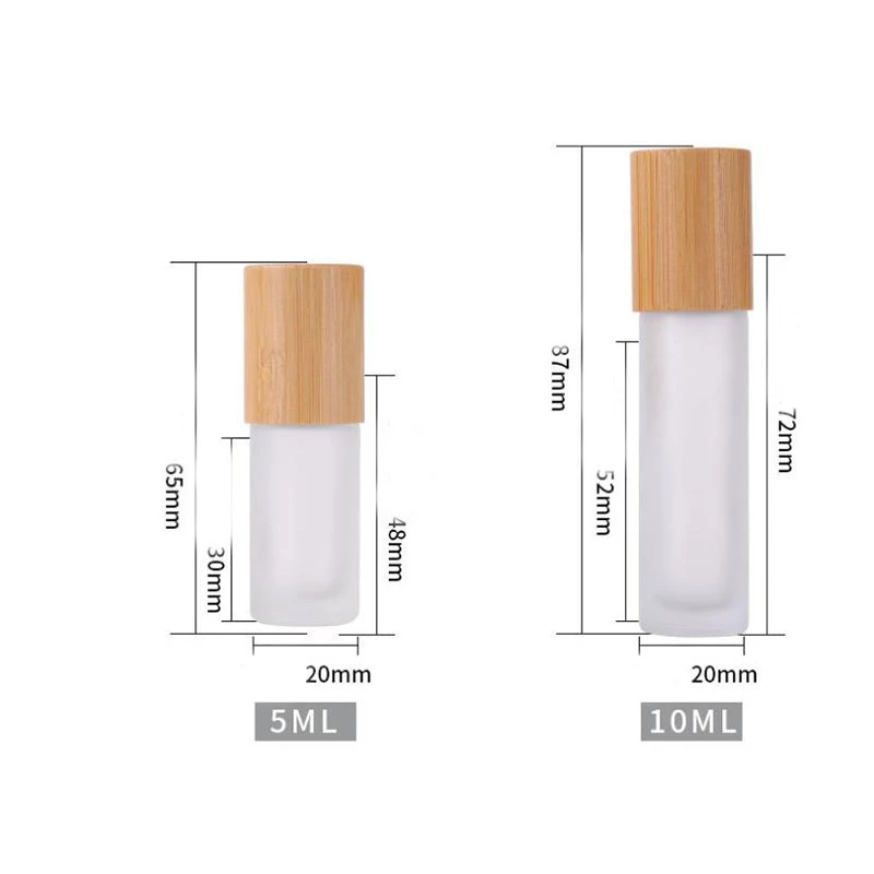 Factory Price 5ml 10ml 15ml Environmentally Friendly Matte Glass Cosmetics Packaging Perfume Glass Essential Oil Bottle with Bamboo Lid and Roller Ball