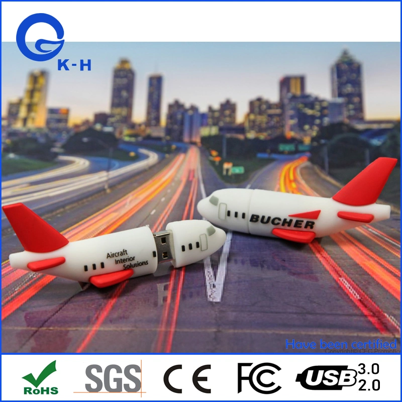 Cartão de memória Flash USB 3.0 em PVC personalizado promocional em forma de avião 8 GB 16 GB