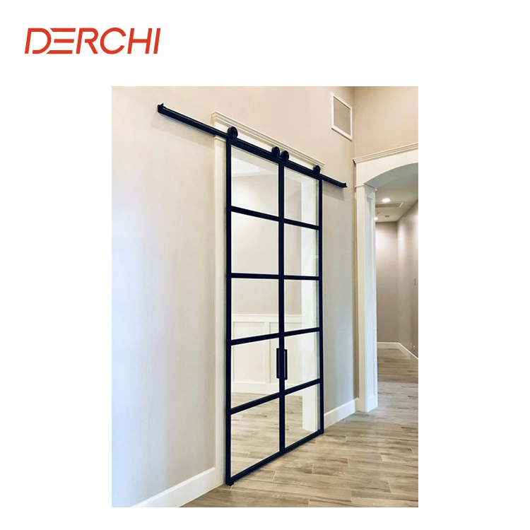 Interior Glass Sliding Door Matte Black Metal Frame Customized Barn Doors