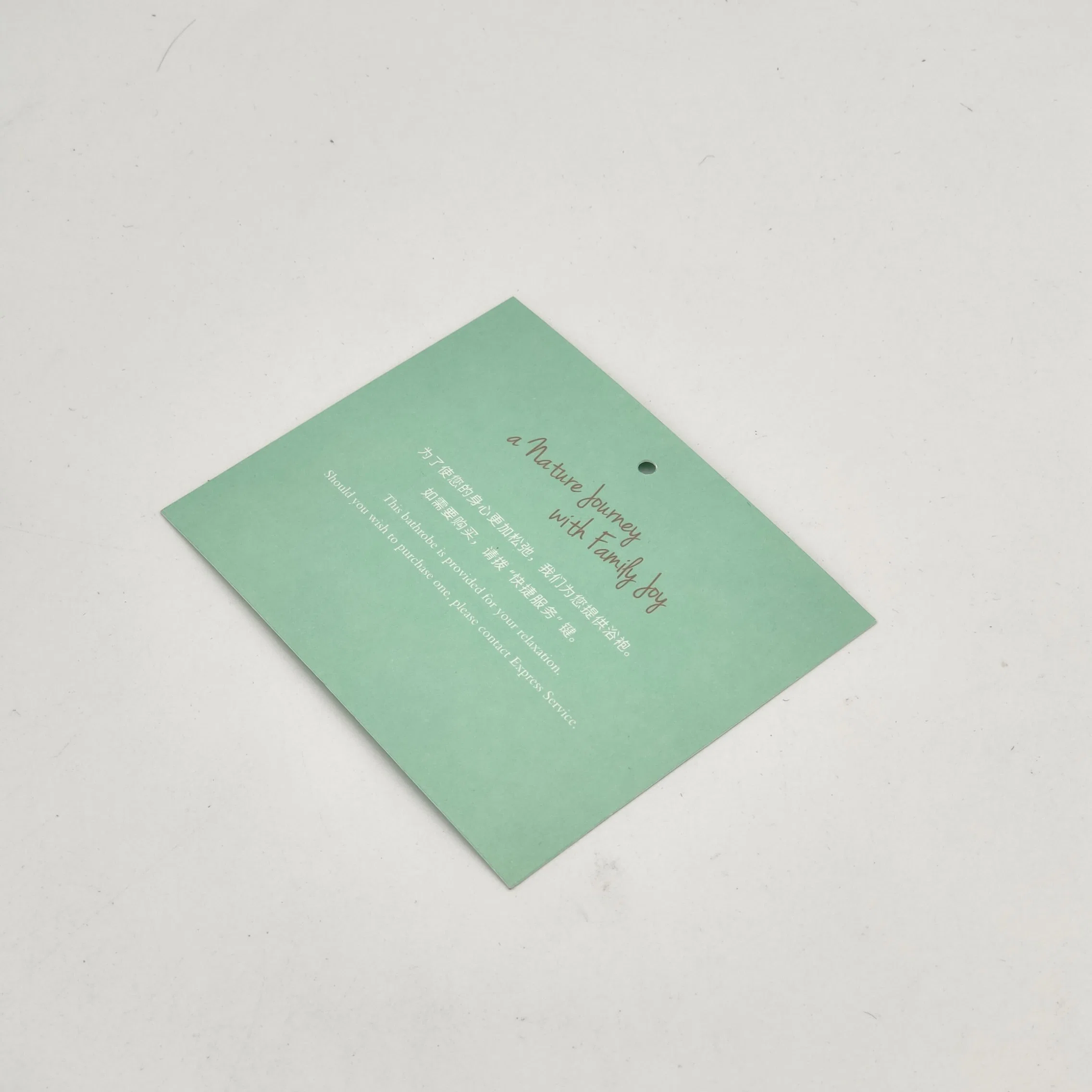 Tarjeta de papel de etiqueta de ropa de color verde con producto de logotipo personalizado Etiqueta