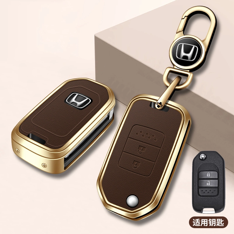 Leder Auto-Schlüssel-Abdeckung Fall Metall Auto-Schlüssel-Tasche Fit Für Honda