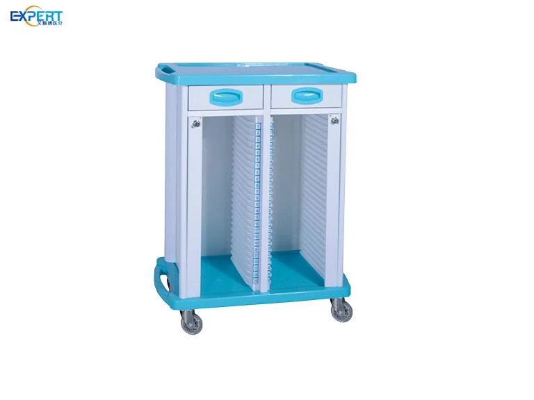 Hospital Medical Mobile Plastic Double Rows Record Clip Cart Stainless Steel Medical Record Trolley