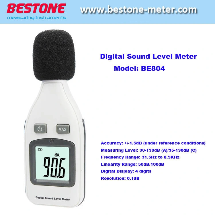 Indicateur de niveau sonore numérique, indicateur de niveau sonore numérique 30-130dB Noisemeter Testeur de bruit en décibels de bruit de l'écran LCD moniteur décibel testeur de pression (S804)