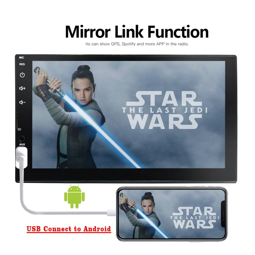 مشغل وسائط متعددة بحجم 7بوصة بشاشة لمس كاملة 2DIN Mirror Link MP5 USB Aux-in SD Card راديو السيارة ستريو تلقائي و DVD فيديو اللاعب