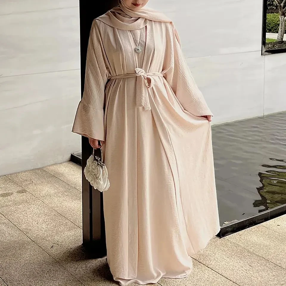 Dubai Solid Color Two Piece Set Abaya Women Muslim Dress