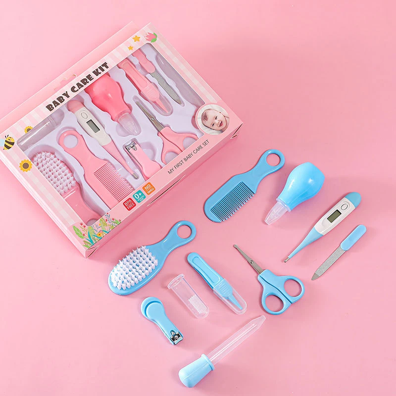 Conjunto de kit de barbear para bebé 10PCS para recém-nascido termómetro nasal de alta qualidade Conjunto de cuidados diários do bebé dos aparadores de unhas do alimentador de medicina com aspirador