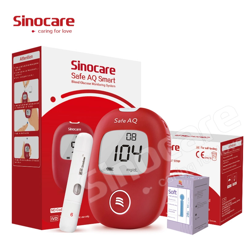 Medidor de glucosa Sinocare Diabetes azúcar Kit de prueba de azúcar en sangre, azúcar en sangre Medidor de glucosa con tiras reactivas Lancet