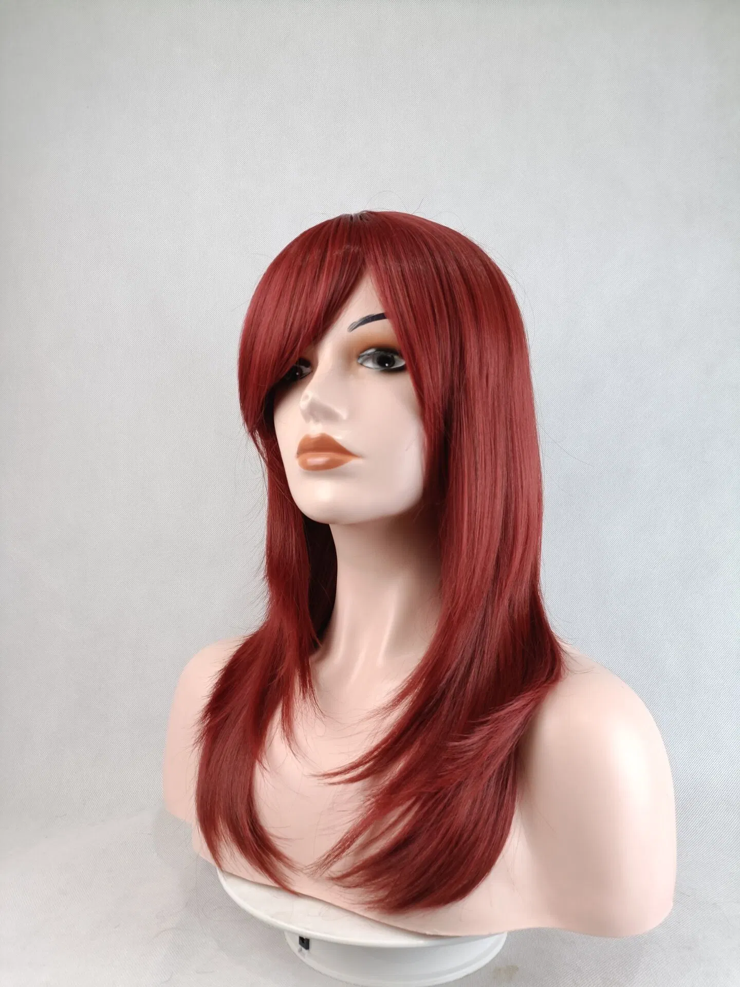 High quality/High cost performance  Portuguese Wine Red Long Straight Hairpieces Synthetic Fiber Wigs with Bangs