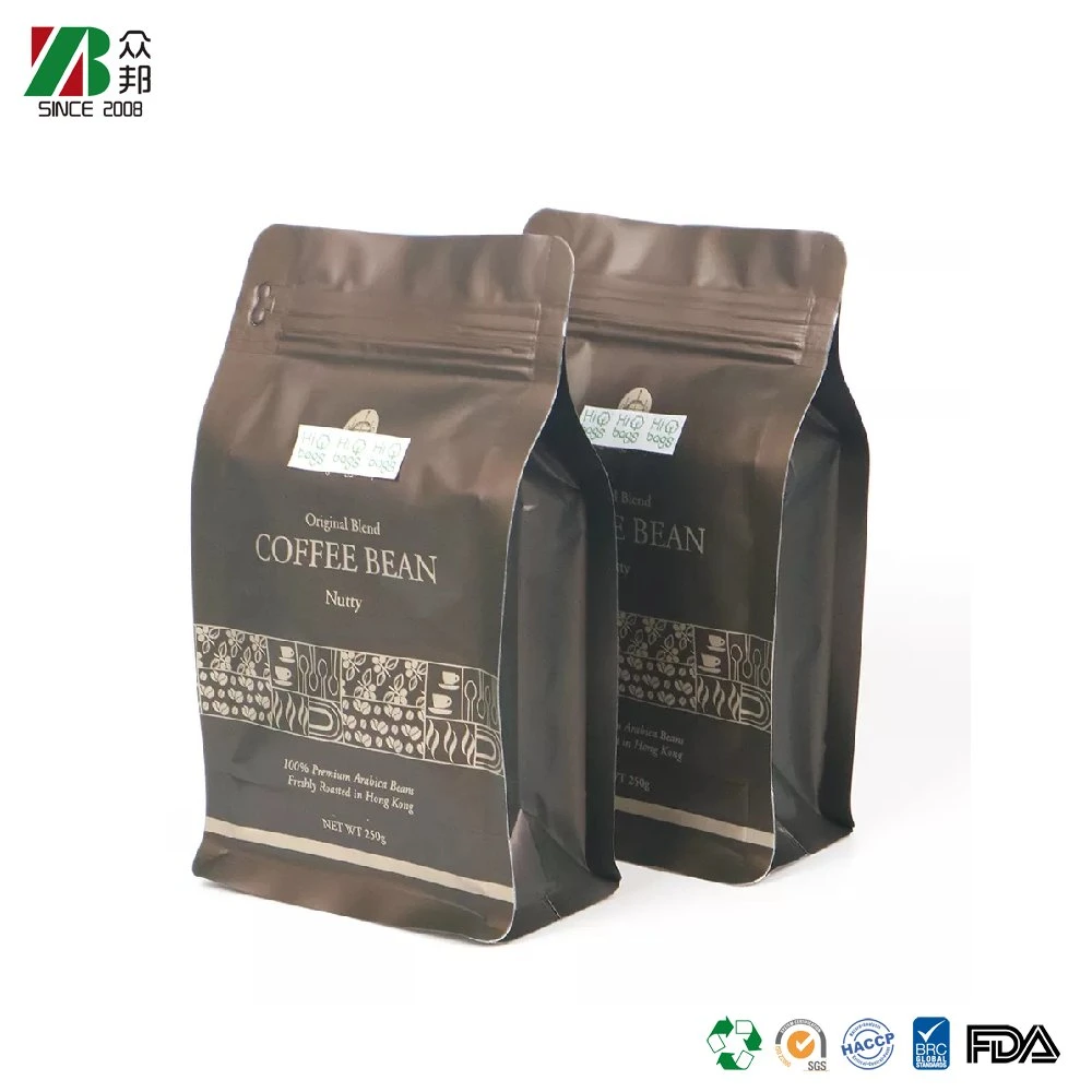 Biodegradable Empty Packaging Coffee Bag With Valve Eight Side Sealed Compostable