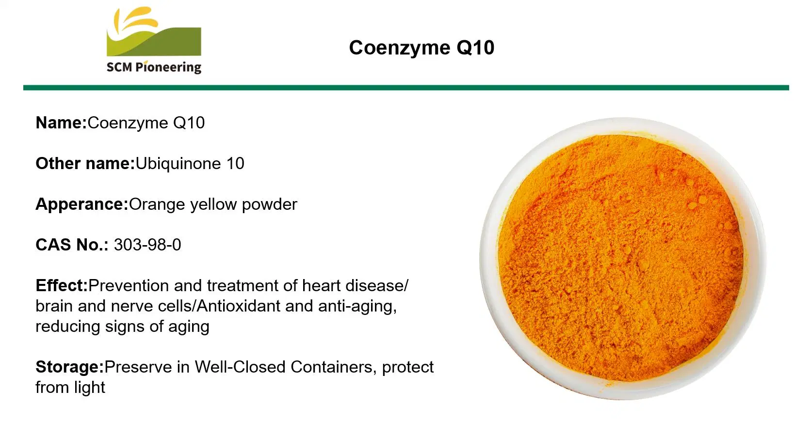 Coenzima antioxidante soluble en agua Q10/Ubiquinona 10/Ubidecarenona/GMP Q10 37 CAS 303-98-0