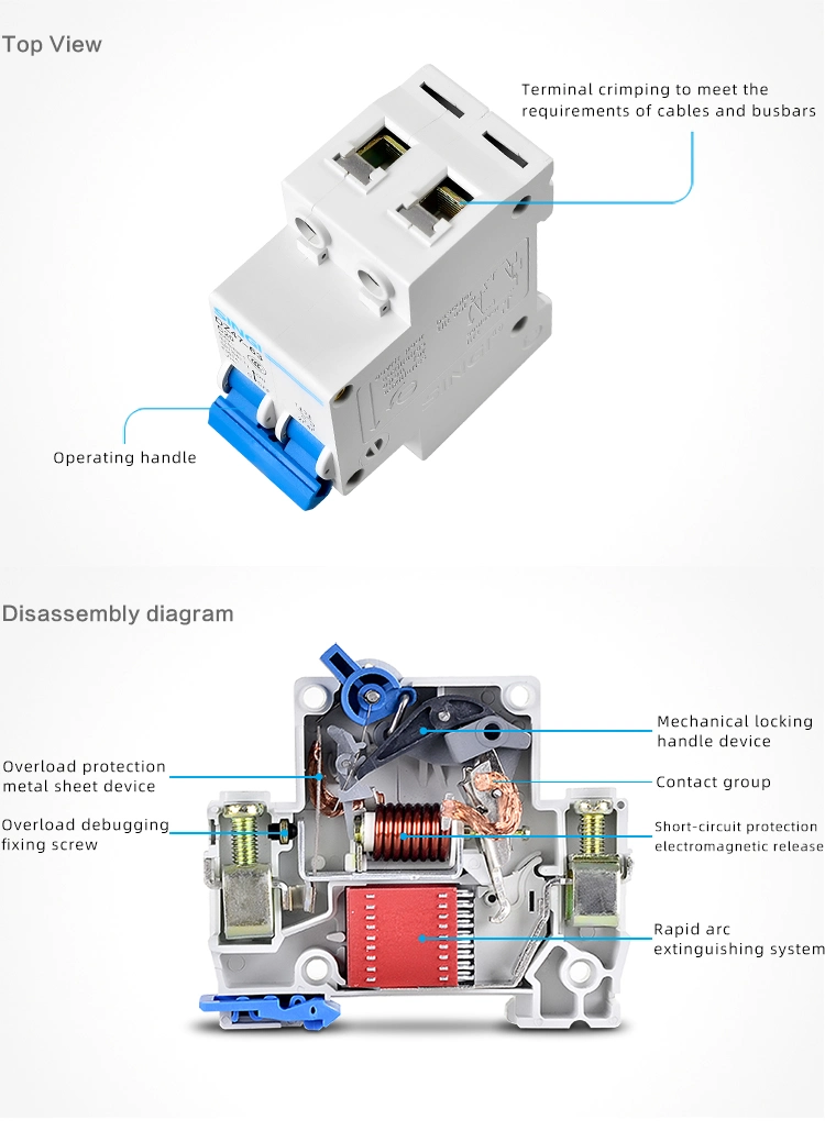 Overcurrent Protection Electronic Electrical Single Phase MCB Current Miniature Circuit Breaker with CB Manufacture Dz47-63