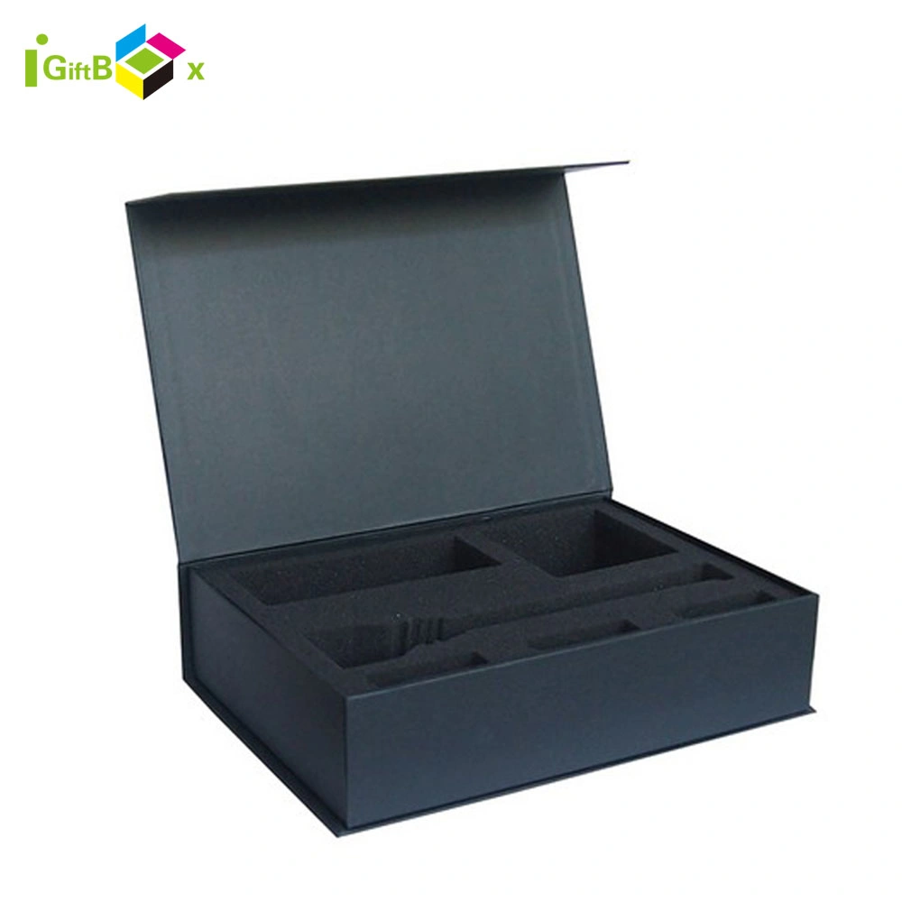 Luxury Black Custom Logo Magnetic Closure Paper Cardboard Gift Box Product Packaging Design Package Packaging Packing Custom Box with EVA Foam Insert