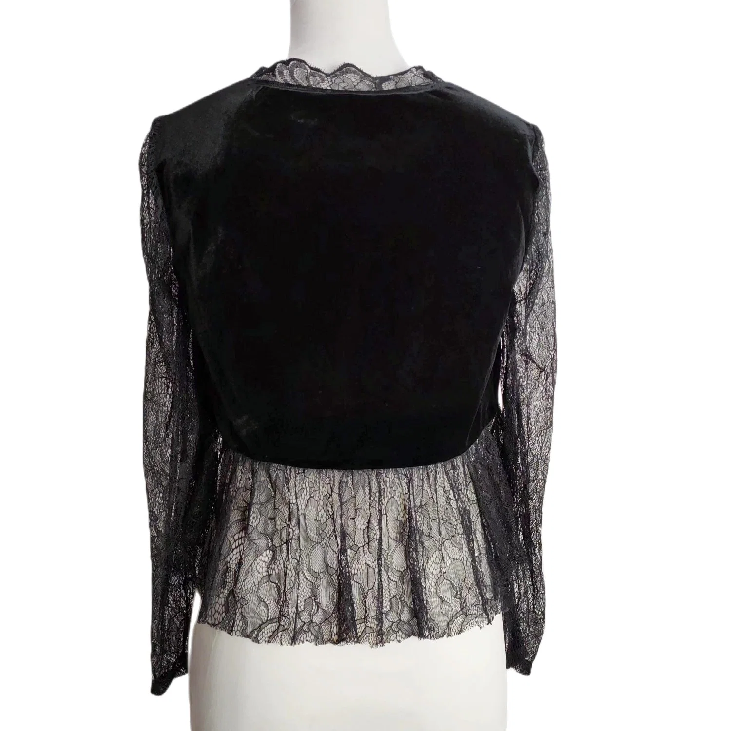 Moda Fancy Damas Velutum Top Chica Negro ropa con Encaje