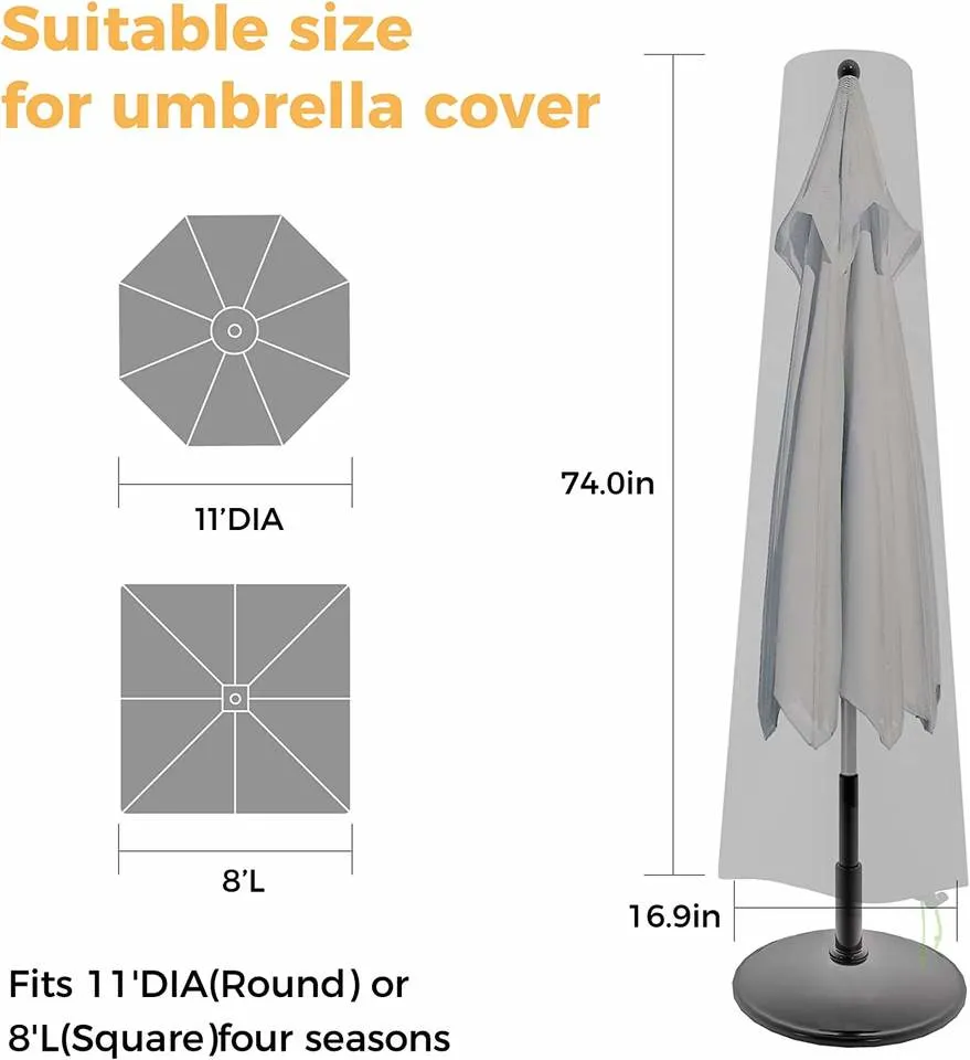 Dandelion 420 D Patio Umbrella Cover with Zipper for 7FT to 11FT Outdoor Umbrellas Black