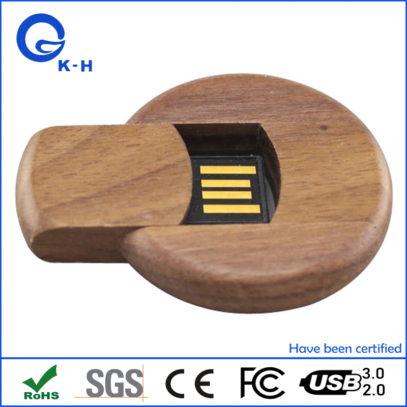 Best Gift Round Wooden USB Flash Memory Storage Engraving Logo 16GB 32GB