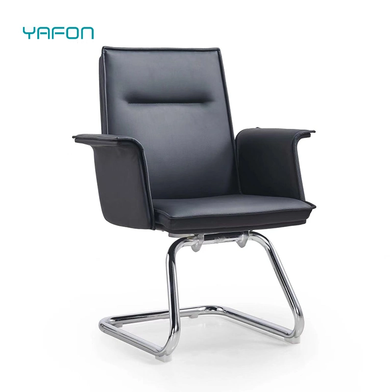 MID Back Black Leather Soft Executive Fixed Office Chair with Armrest
