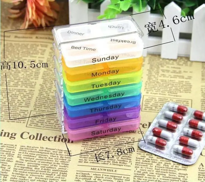 Detachable Double Weekly Plastic Rainbow Pill Box Large Travel Automatic Pill Case 7 Day Medication Pill Organiser Box