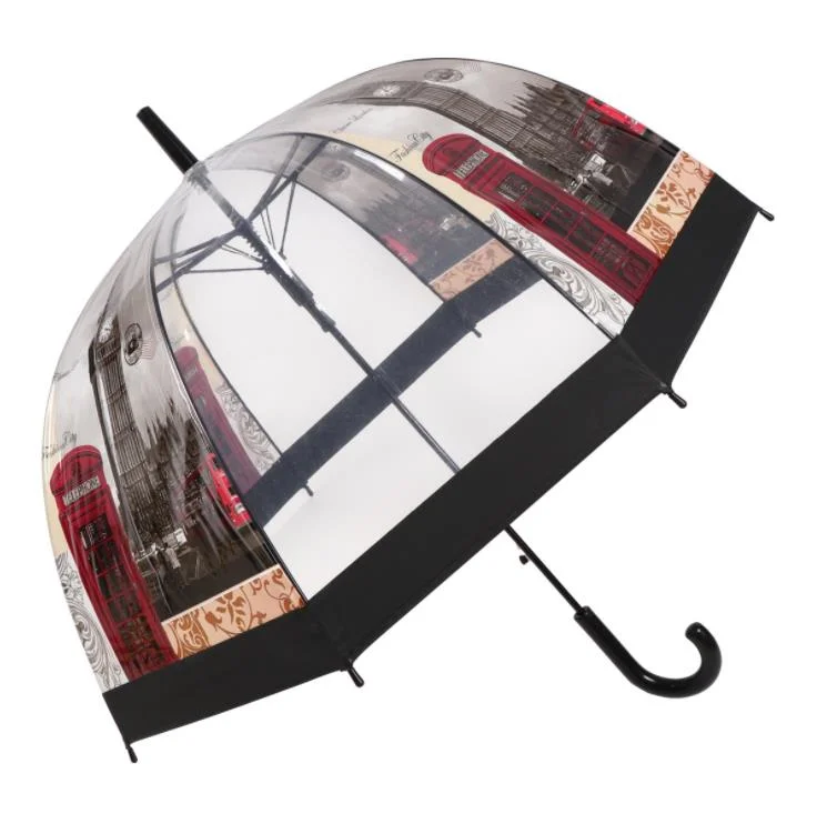 BSCI Usine OEM Promotion Publicité Nouvelle Invention En Gros Parapluie Transparent en Forme de Dôme Coupe-vent Personnalisé Conçu pour Dames pour une Utilisation en Extérieur.