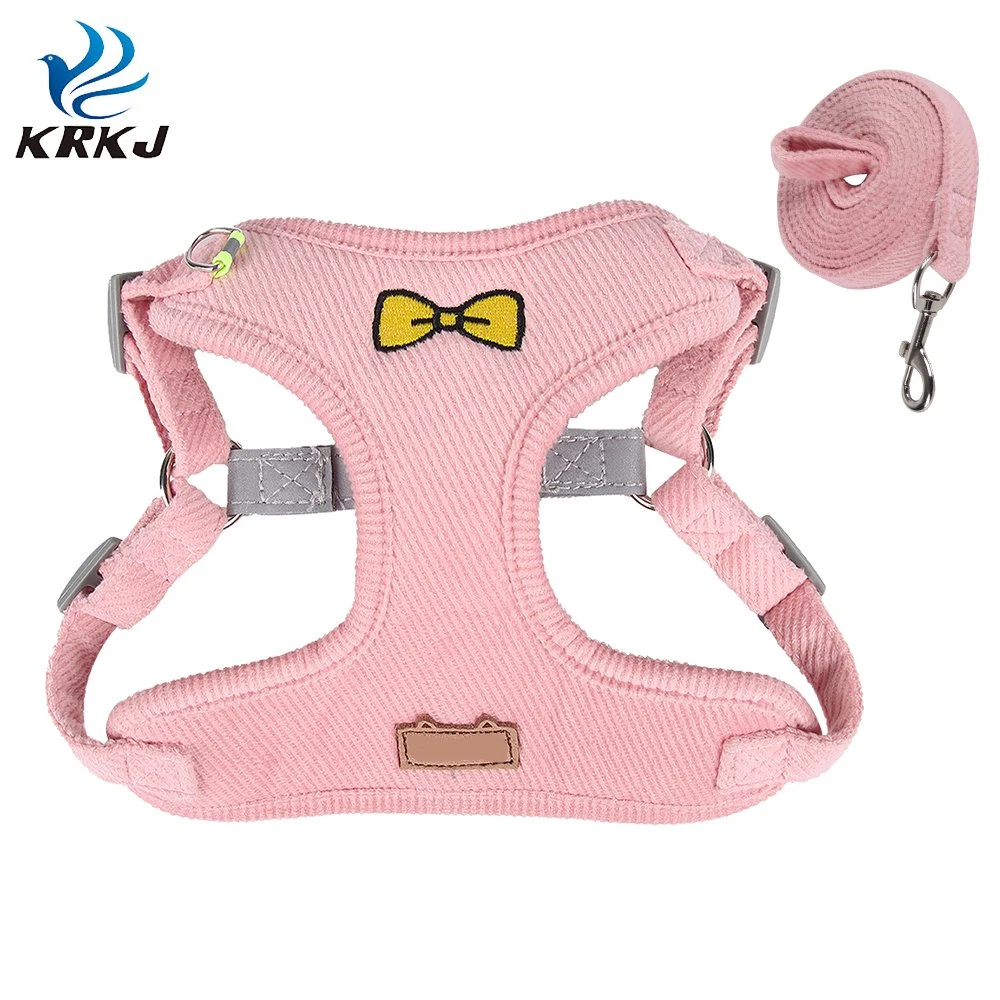 Tc1215 Soft Pet Safety Reflective Velvet Cute Vest Harness Set for Dogs