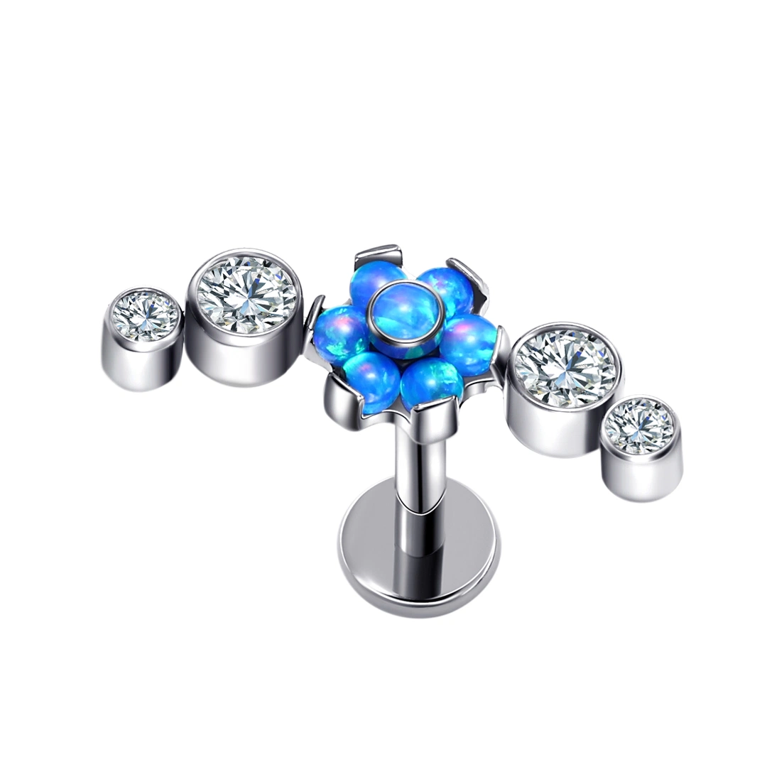 Eternal Metal Wholesale Pierc Titnio Ear Bar Body Jewelry Flower Opal Top G23 Titanium Piercing Threaded Labret