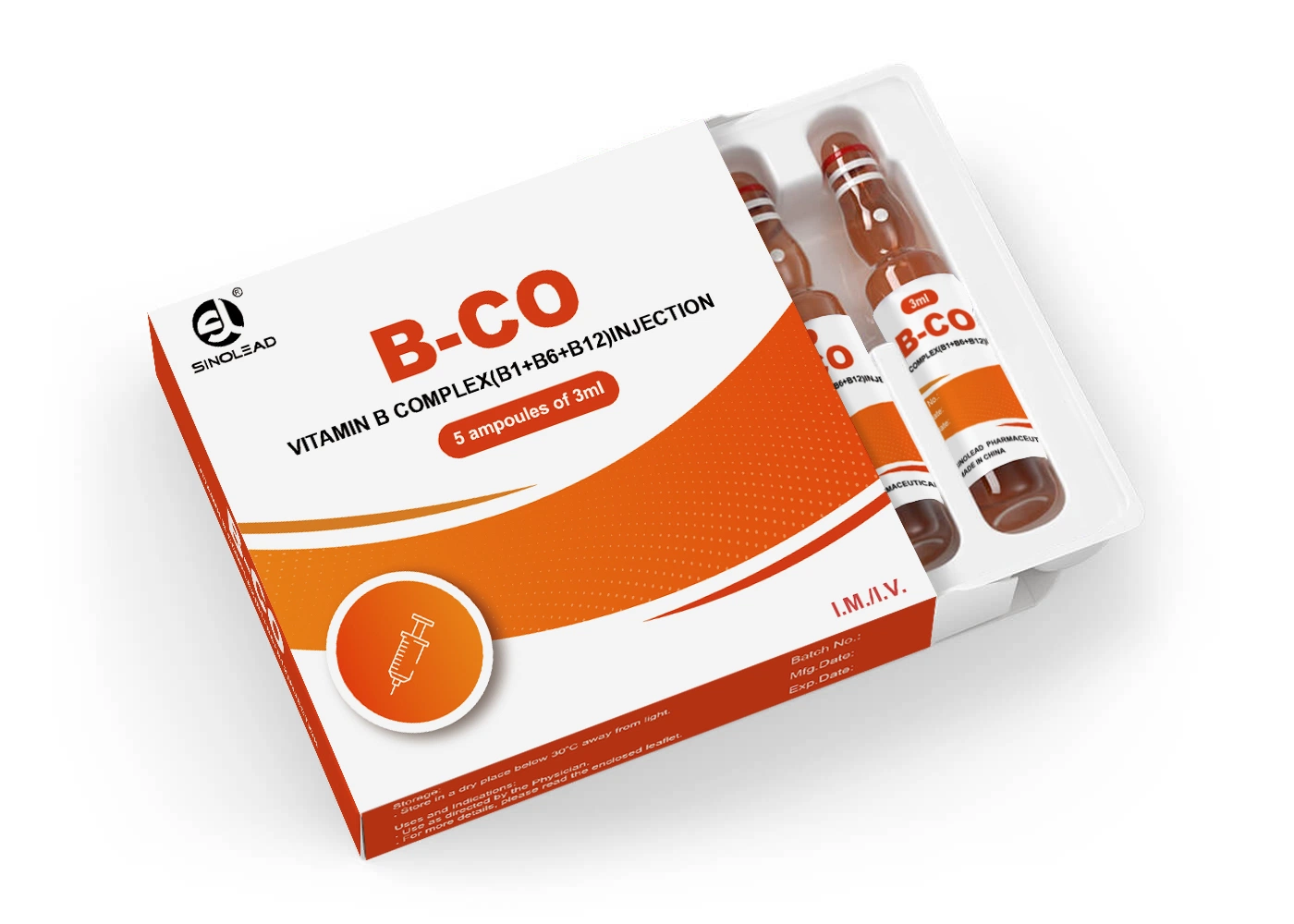 Vitamin B Complex (B1+B6+B12) Injection 3ml (5Ampoules/box)
