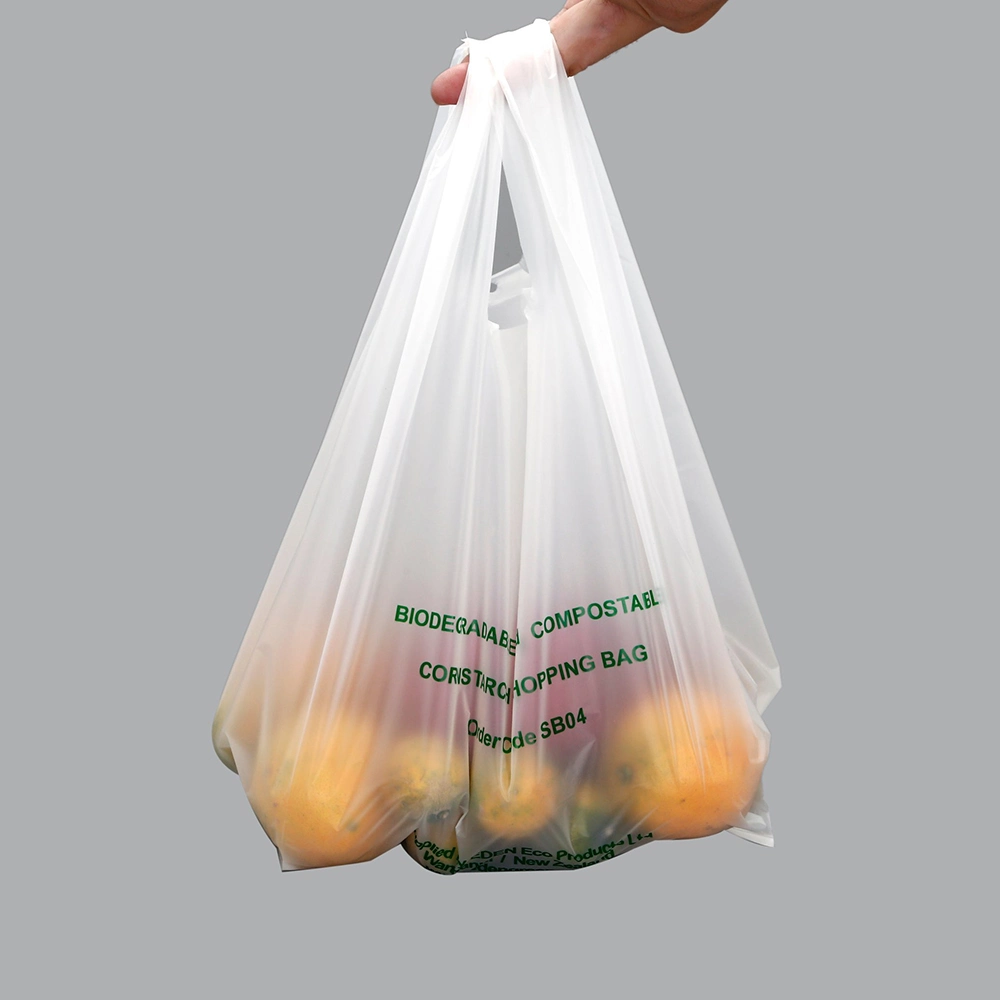 Venta directa de fábrica el chaleco manejar Eco friendly bolsas biodegradables Compostable Camiseta PVA Soluble en agua con bolsa de compras