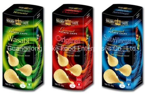 100g/60g Boxes Stackable Potato Chips/Cereal Chips/Tortilla Chips/Multi Base Chips Snacks with Premium Box Package with Two Faces Display on Supermarket Shelve