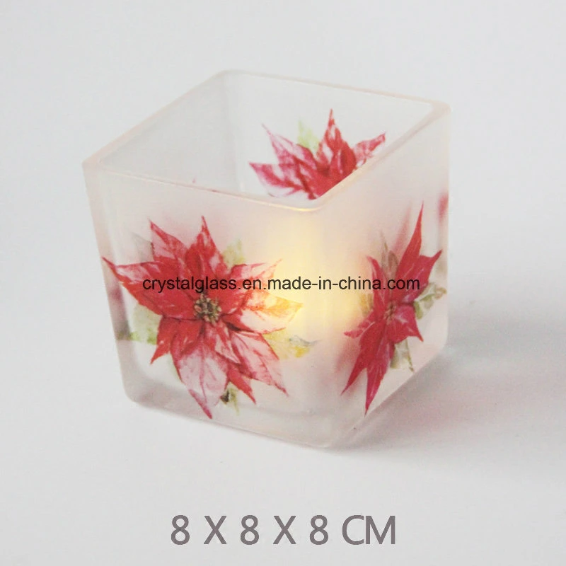 European Square Printed Glass Candle Holders