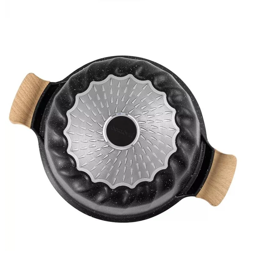 Anti-adherente único Die-Cast Cazuela de ollas de aluminio de color negro de revestimiento de piedra de granito ollas y sartenes con la parte inferior de inducción
