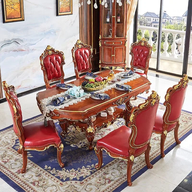 Muebles de mesa de mármol de madera Royal Classic Red Mesa comedor Establecer