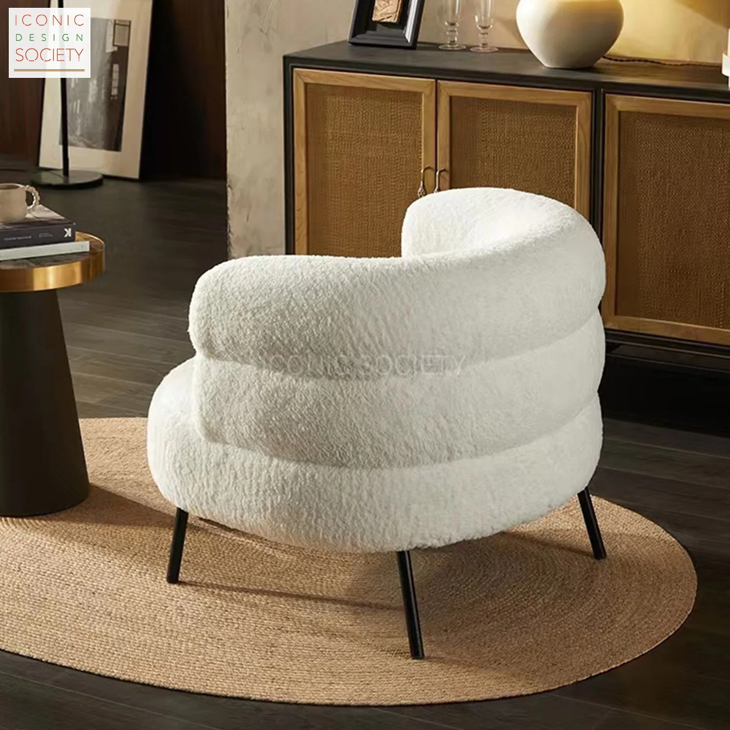 Modern Living Room Furniture Leisure Winter Cozy Office Armchair Fluffy Soft Woolen Metal Iron Frame Smooth Sherpa Accent Chair