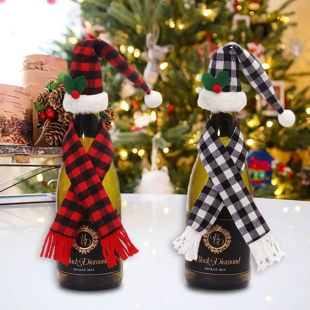 Two-Pieces Set Christmas Hat and Scarf Wine Cover Christmas Decoration