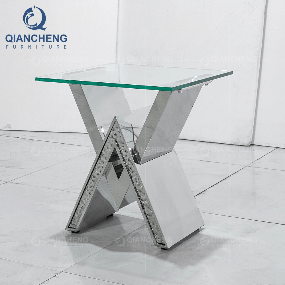 Guangdong Furniture Manufacture Silver Mirrored Corner Side Living Room Table