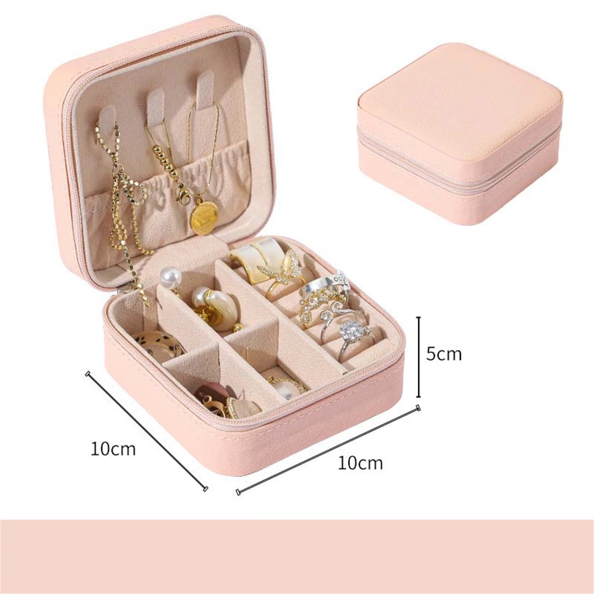 Simple Double Layer Large Capacity Luxury Zipper Jewelry Box PU Leather Jewelry Storage Box
