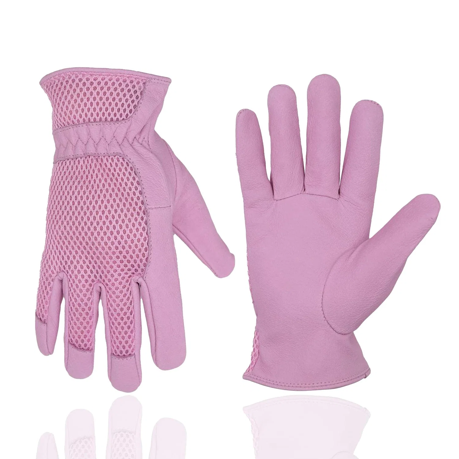 Pri Pink Breathable Mesh Back Durable Pigskin Gloves Leather Work Garden Gloves