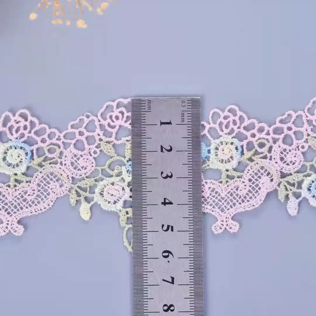 Colorful Polyester Lace Trim Veil Trim Floral Embroidery for DIY Garment Accessories