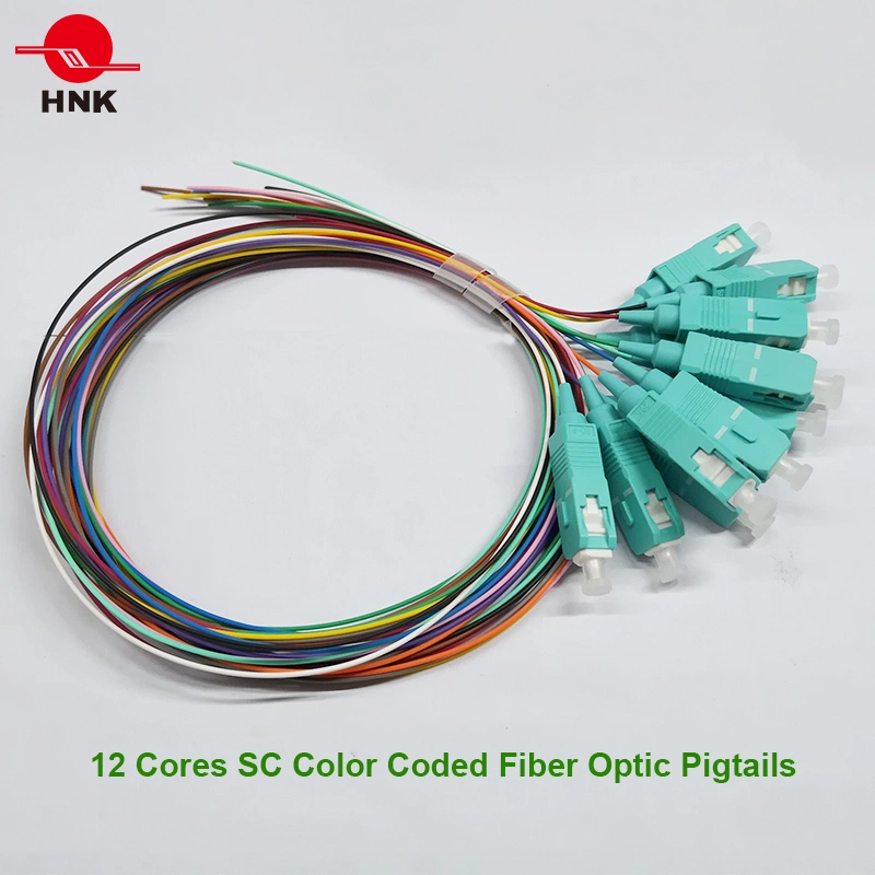 12 Cores Sc LC Sm APC Om3 Om4 Color Coded Fiber Optic Pigtail