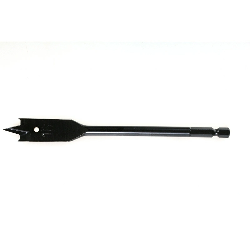 Black Oxided Quick Change Hex Shank Tri-Point Flat Wood Spade Drill Bit with Cutting Groove