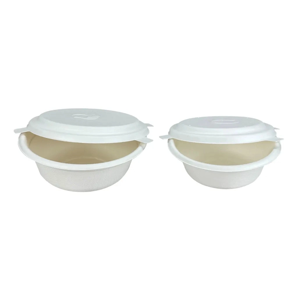 OEM ODM Eco friendly biodégradable Bowl 12oz 16oz 32oz 350ml Saladier à salade de canne à sucre jetable 500 ml, autoclavable et couvercle