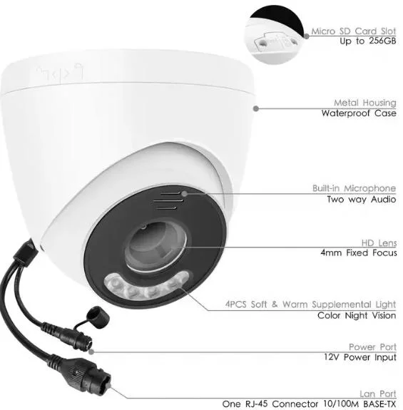 Secumate Новая 2MP 4K туррета моторизованная камера видеонаблюдения IP PoE для использования вне помещений водонепроницаемый двойной подсветки Цветная ночная подсветка Двухсторонняя подсветка Разъем для SD-карты аудио