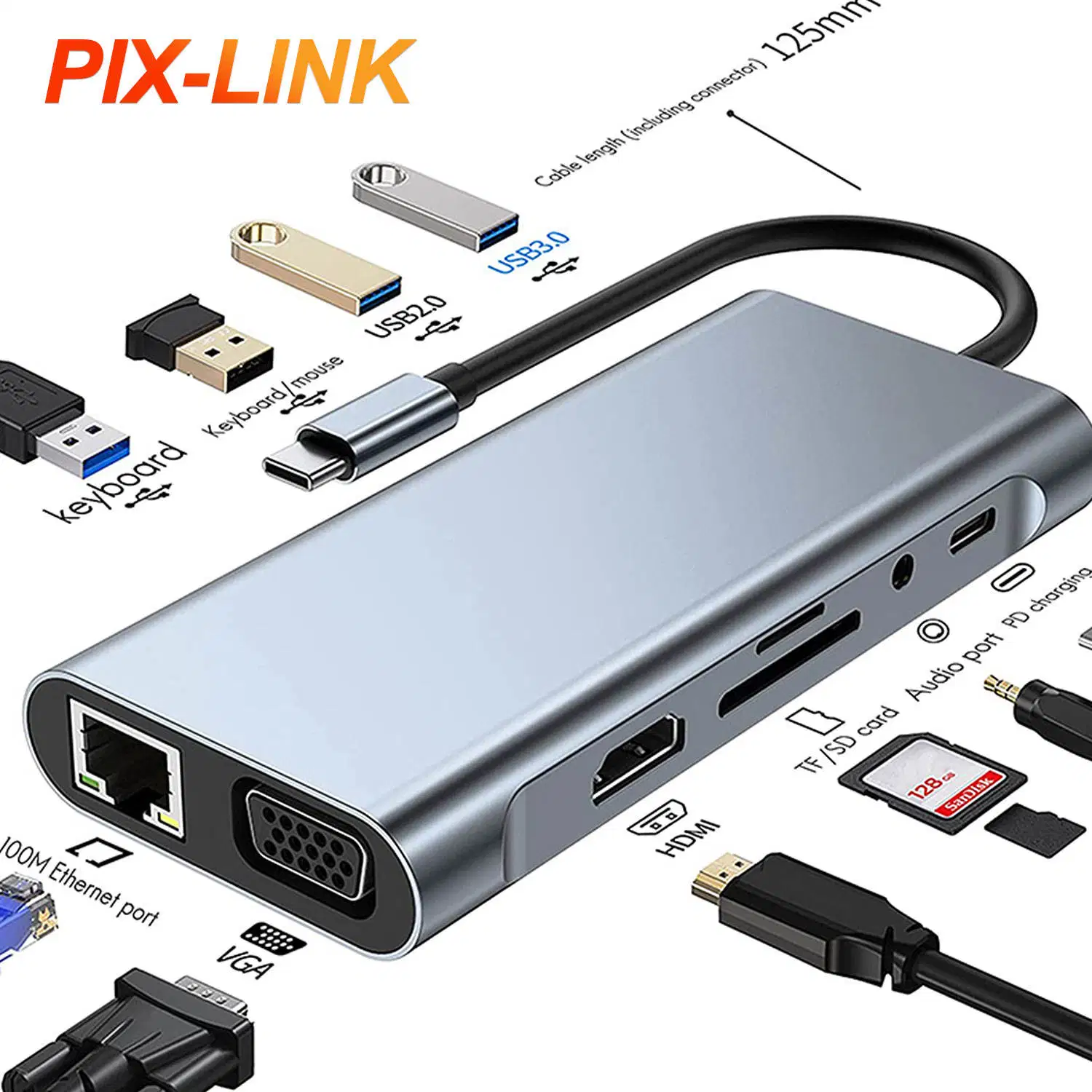 USB-концентратор USB Type, тип C, изготовители оборудования, тип C. Концентратор с зарядным устройством HD-Mi+USB3.0+PD Power Delivery Charger
