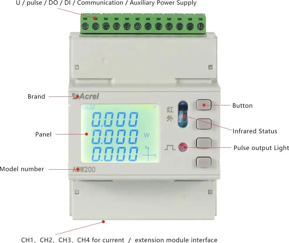 Four Channels Three Phase Energy Meter with Rj12 Interface Split Core Current Transformer