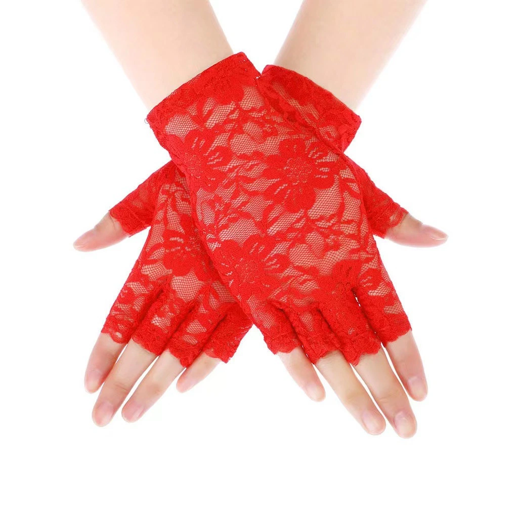 Ladies Short Lace Half Finger Lace Sun Protection Lace Wedding Ball Decoration Gloves