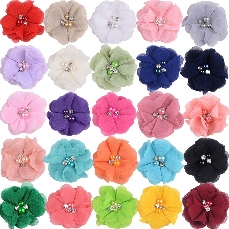 Lbv Accessories Hand Sewn Pearl Rhindiamonds Chiffon Flowers DIY Children&prime; S Headwear Hairpin