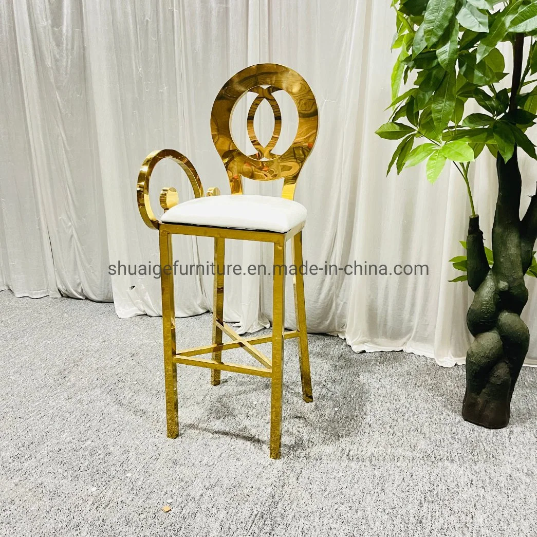 Round Back Bar Chairs Gold Stainless Steel with Arms and PU Cushion