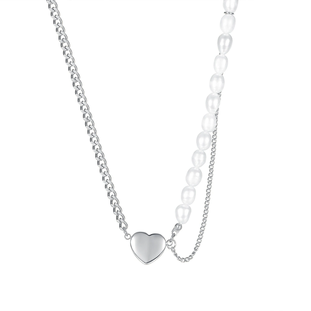 Mode d'épissage de perle de la clavicule en acier inoxydable pour les femmes de la Chaîne en plaqué or 18K Pendentif coeur Charms bijoux collier réglable