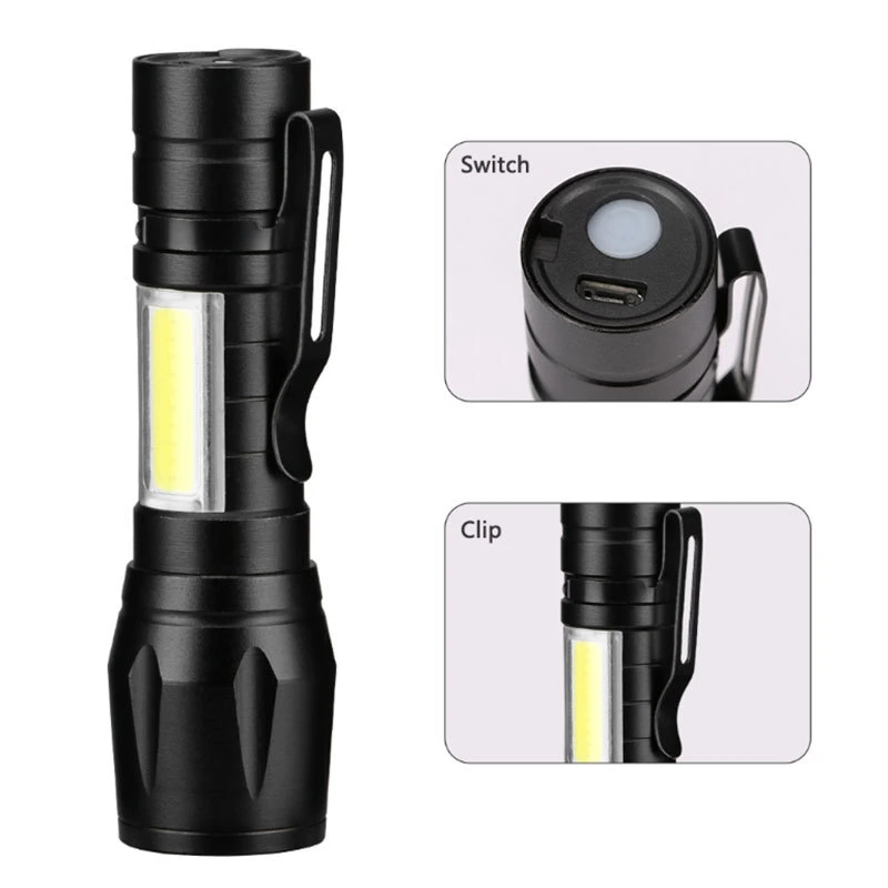 Mini Powerful Rechargeable LED Flashlight COB XPE Flash Light Torch for Outdoor