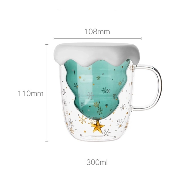 Manufacture New Design Double Wall 3D Snow Globe Coffee Mug Merry Christmas Gift Set Mug Santa Tree Glass Cup 300ml